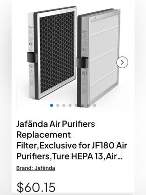 Jafanda JF180-RF Replacement Air Purifier Filters 2 pc hepa carbon honeycomb new
